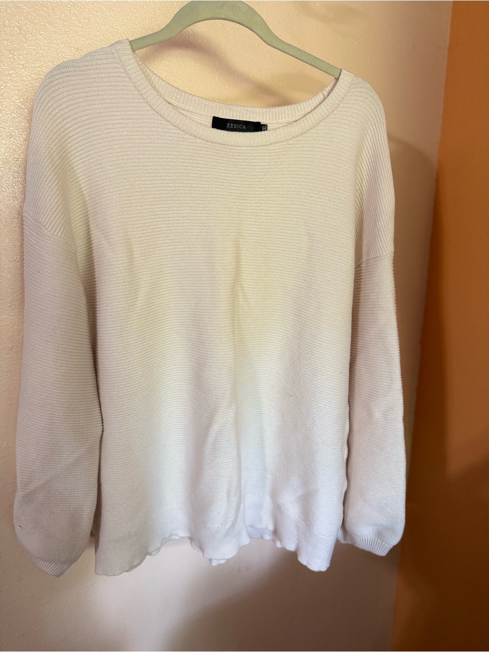 Zesica Cream Ribbed Scoopneck Sweater